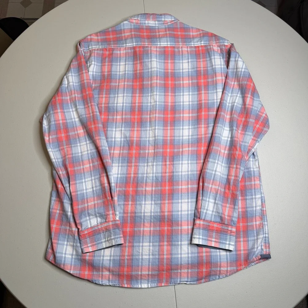 Flag & Anthem Mens XL Tall Plaid Button Down Shirt Coral Blue SM20WS188TL - Picture 10 of 12